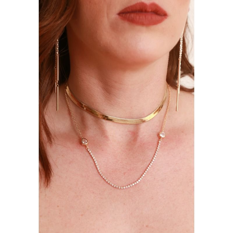 CHOCKER ZIRCONIAS E CORRENTE COM PEDRA GOTA E REDONDA