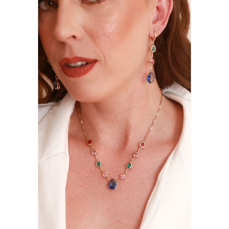 BRINCO ARTICULADO COM ZIRCONIAS COLORIDAS EM OURO 18K