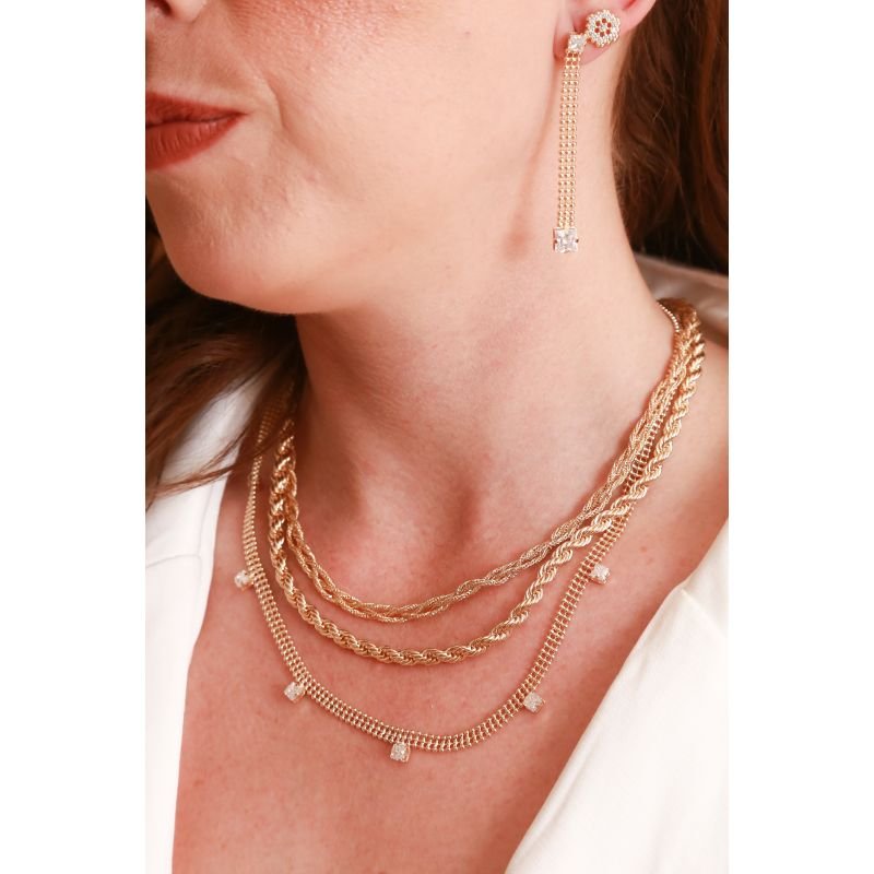 CHOCKER CORRENTE TRIPLA COM ZIRCONIAS EM OURO 18K