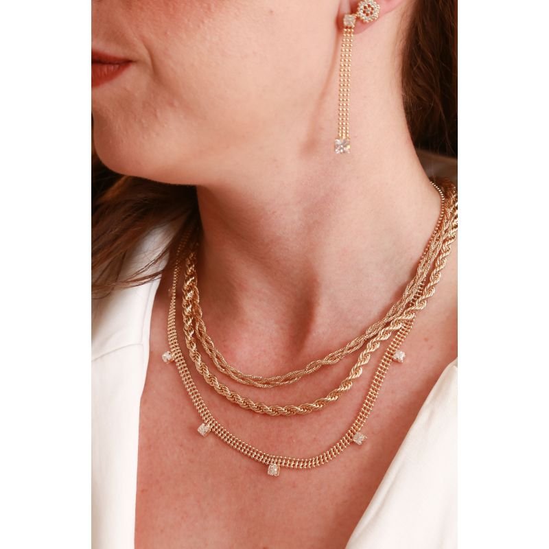 CHOCKER CORRENTE TRANÇADA 38CM+ 10CM EXTENSOR EM OURO 18K