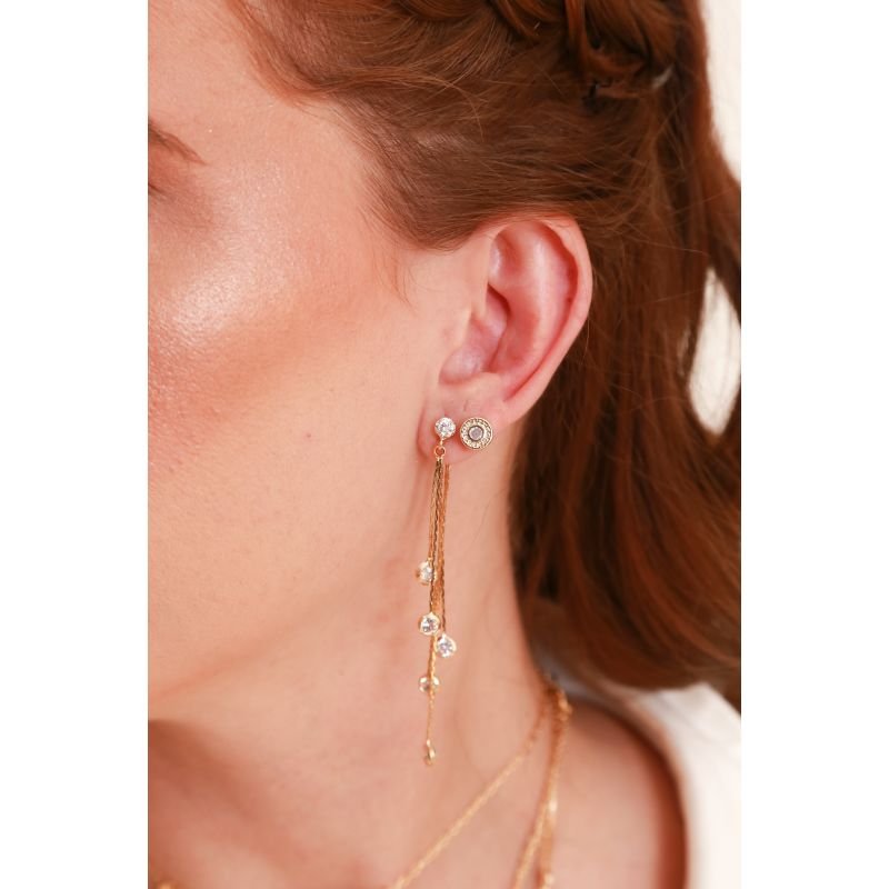 BRINCO DUPLO CORRENTES DIAMANTADAS E ZIRCONIAS EM OURO 18K
