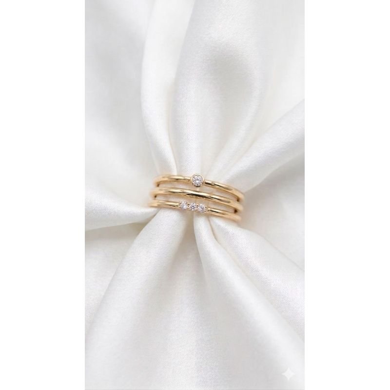 ANEL 3 FIOS COM ZIRCONIA EM OURO 18K