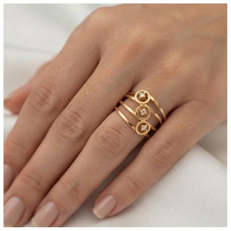ANEL 3 FIOS COM ZIRCONIA EM OURO 18K