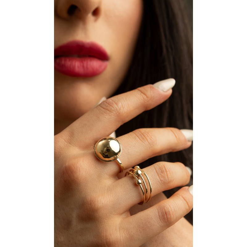 ANEL ARO TRIPLO COM BOLINHAS EM OURO 18K