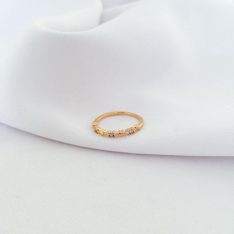 ANEL CORACAO E ZIRCONIA INTERCALADOS EM OURO 18K