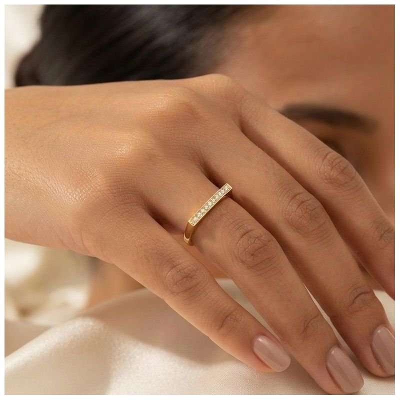 ANEL FILEIRA 11 ZIRCONIAS EM OURO 18K