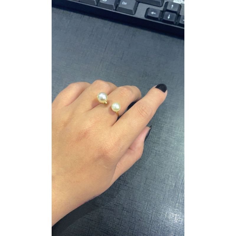 ANEL FIO DUAS PÉROLAS EM OURO 18K