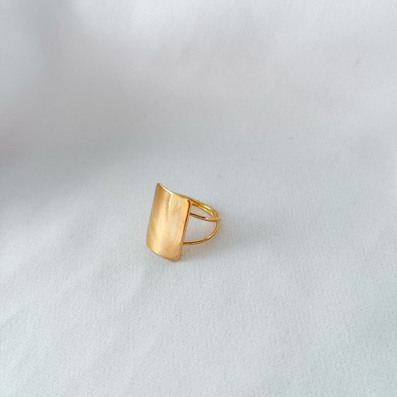 ANEL FIO DUPLO C/ RETANGULO LISO EM OURO 18K