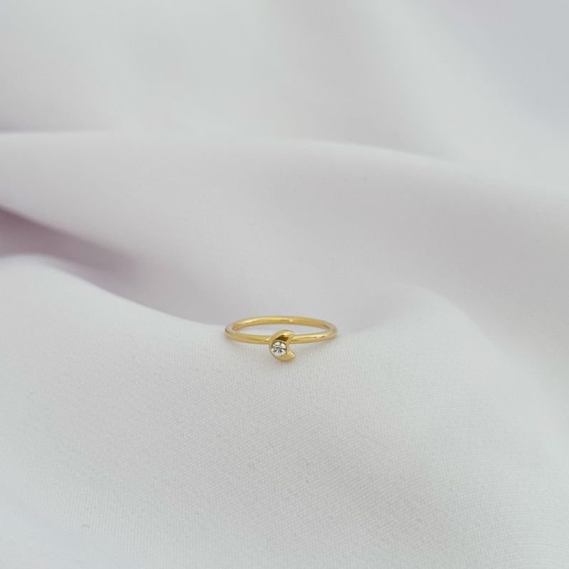 ANEL INFANTIL LUA E PONTO DE LUZ EM OURO 18K