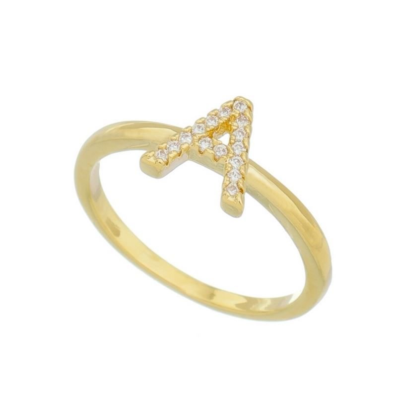ANEL LETRAS C/PEDRAS EM OURO 18K