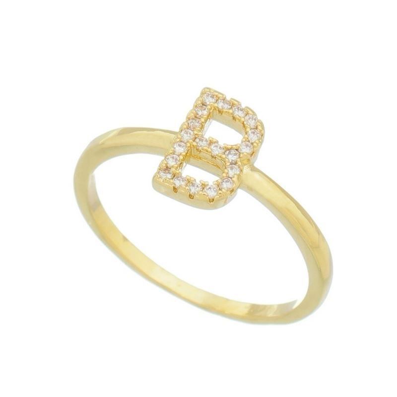 ANEL LETRAS C/PEDRAS EM OURO 18K