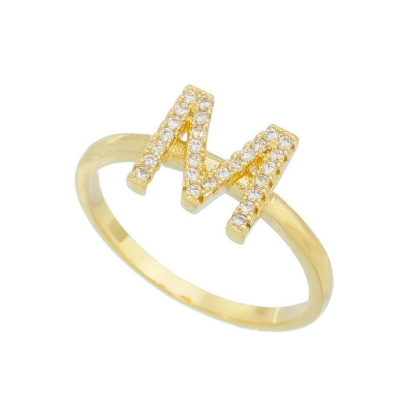 ANEL LETRAS C/PEDRAS EM OURO 18K