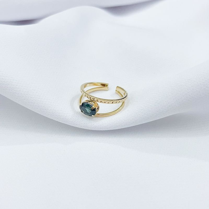ANEL REGULÁVEL FIO DUPLO COM ZIRCONIA OVAL 6X8 EM OURO 18K