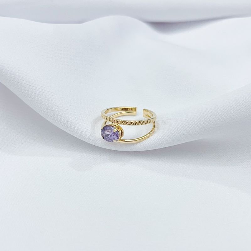 ANEL REGULÁVEL FIO DUPLO COM ZIRCONIA OVAL 6X8 EM OURO 18K
