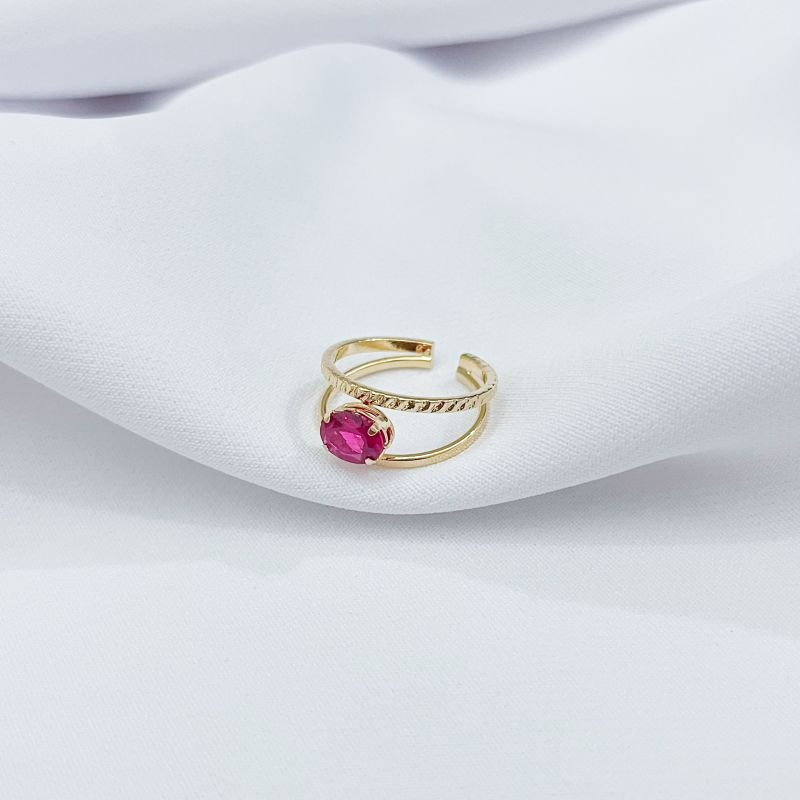 ANEL REGULÁVEL FIO DUPLO COM ZIRCONIA OVAL 6X8 EM OURO 18K