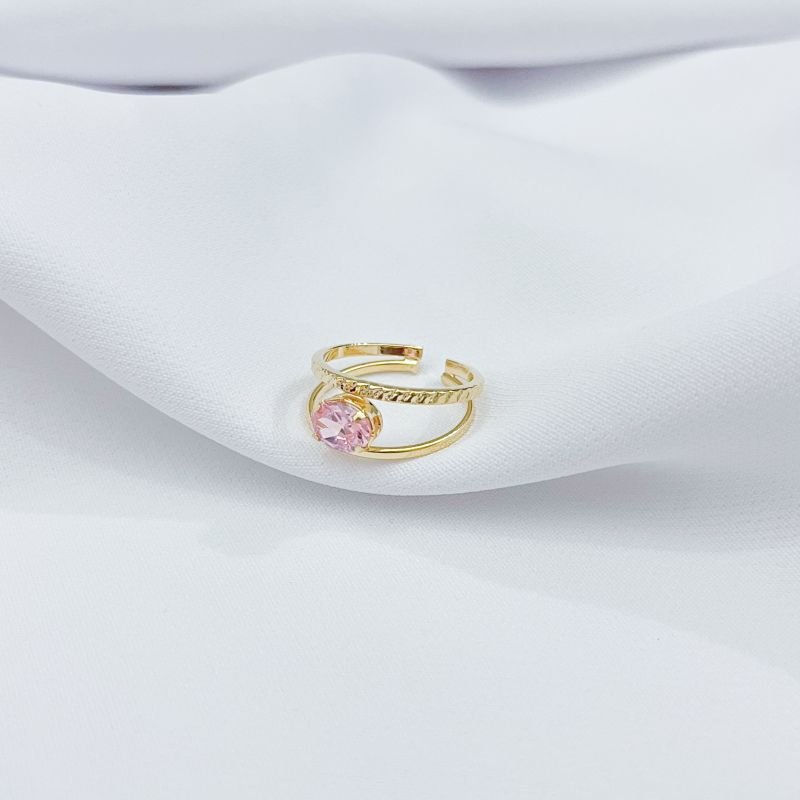 ANEL REGULÁVEL FIO DUPLO COM ZIRCONIA OVAL 6X8 EM OURO 18K