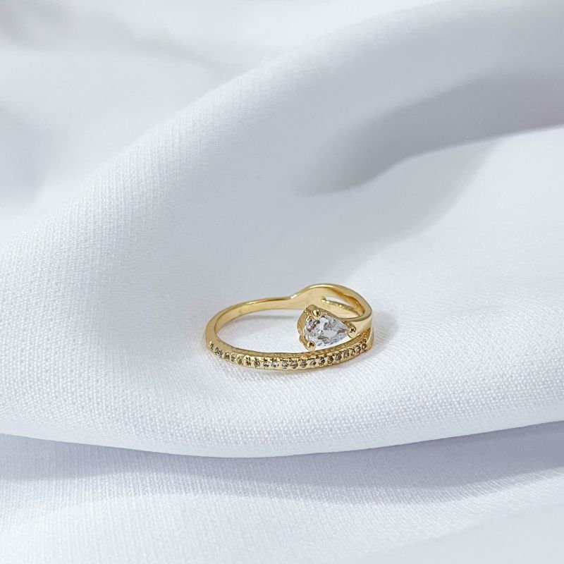 ANEL SEMI DUPLO COM ZIRCONIA NA PONTA EM OURO 18K