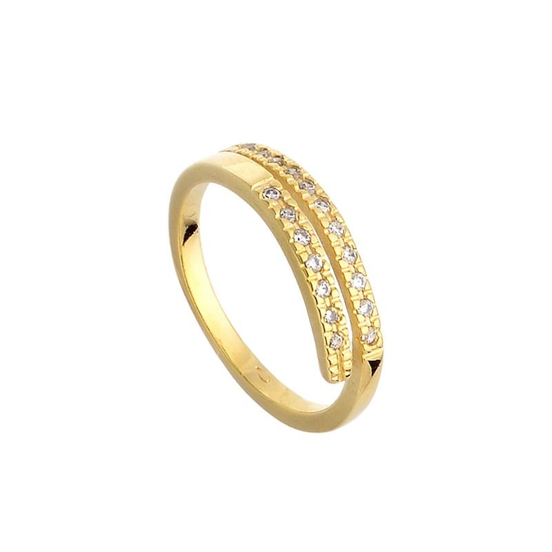 ANEL TIPO ALIANÇA COM ZIRCÔNIAS EM OURO 18K