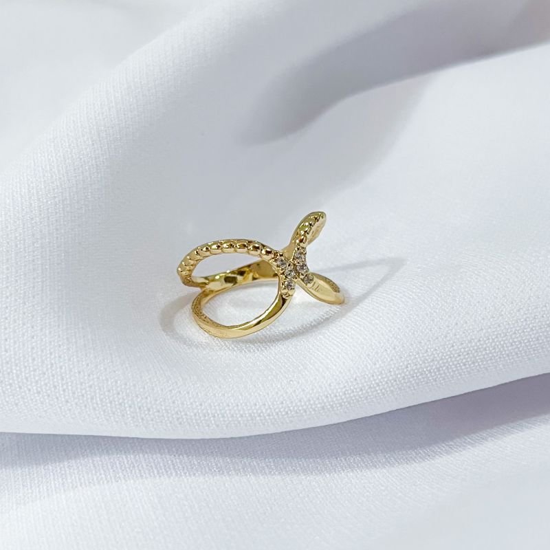 ANWL EM X COM ZIRCONIAS EM OURO 18K