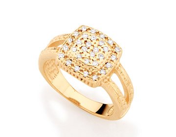 ANEL QUADRADO TRABALHADO COM MICRO ZIRCÔNIAS EM OURO 18K