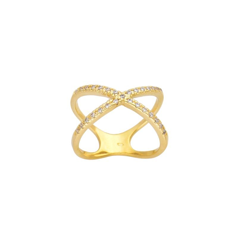 ANEL EM X CRAVEJADO EM OURO 18K
