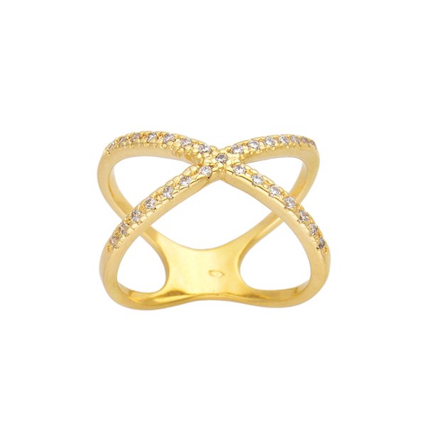 ANEL EM X CRAVEJADO EM OURO 18K
