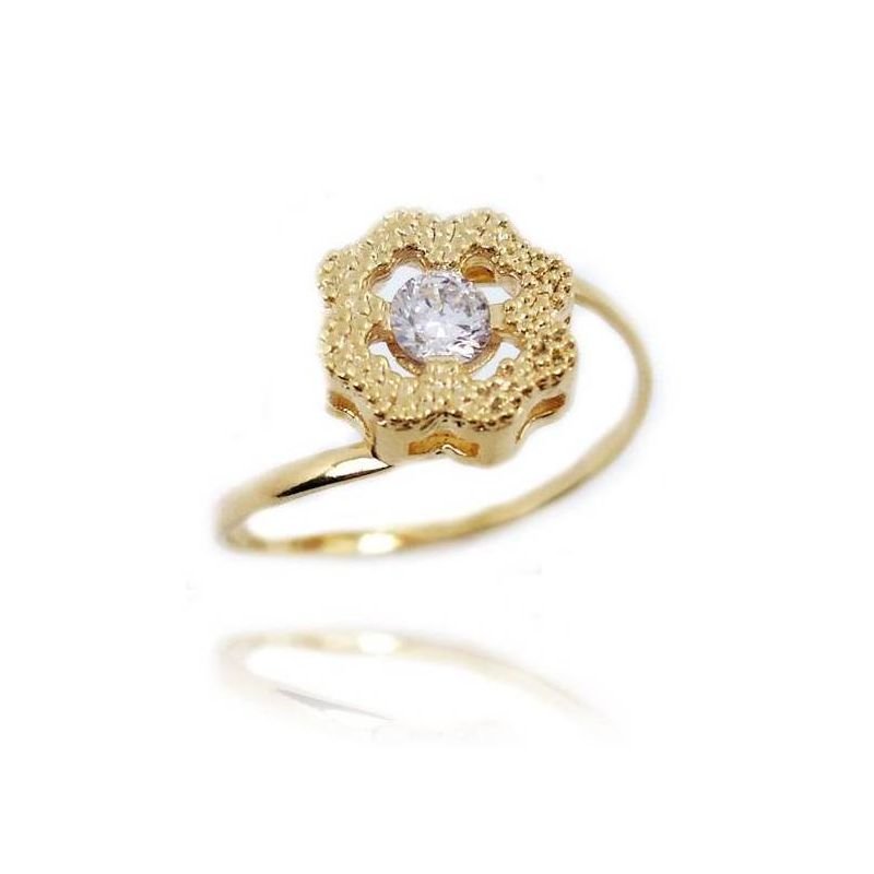 ANEL FLOR COM ZIRCONIA EM OURO 18K