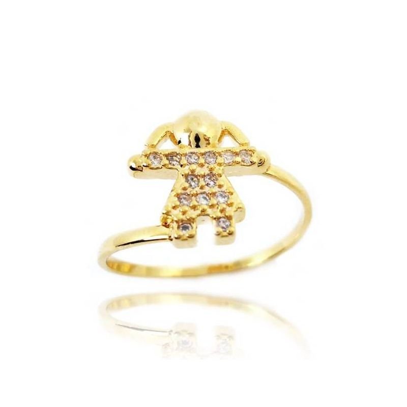 ANEL MENINA CRAVEJADA EM OURO 18K