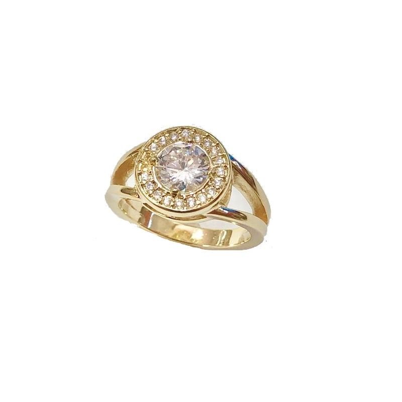 ANEL PEDRA REDONDA COM ZIRCONIAS EM OURO 18K