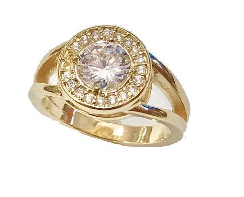ANEL PEDRA REDONDA COM ZIRCONIAS EM OURO 18K