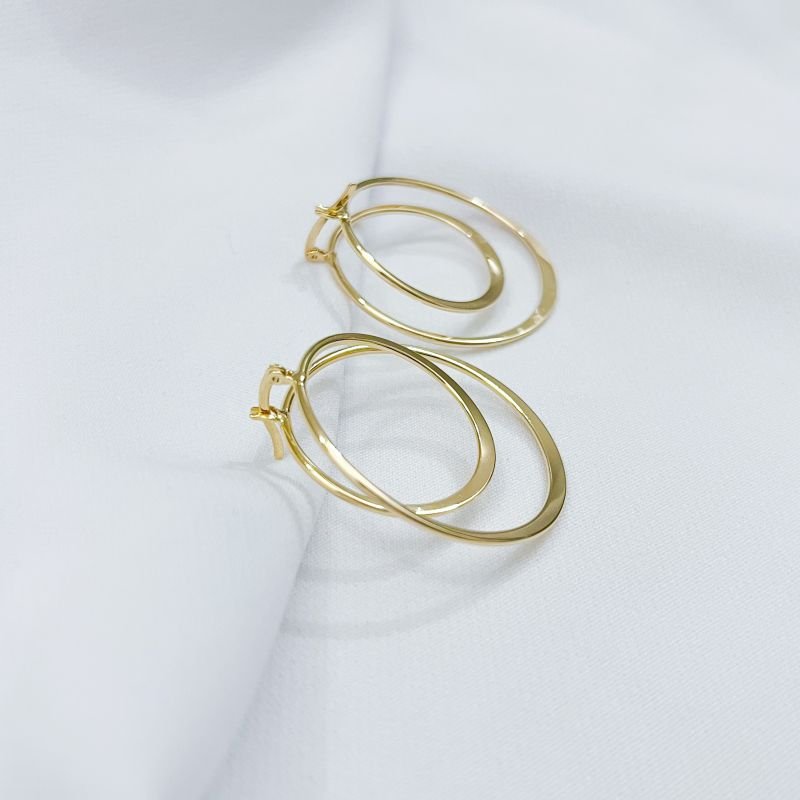 ARGOLA FIO DUPLO PARALELO 3,5CM EM OURO 18K
