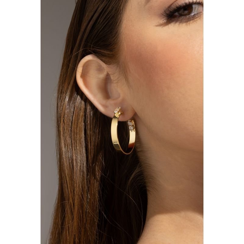 ARGOLA LISA COM GOTINHAS ZIRCONIA EM OURO 18K
