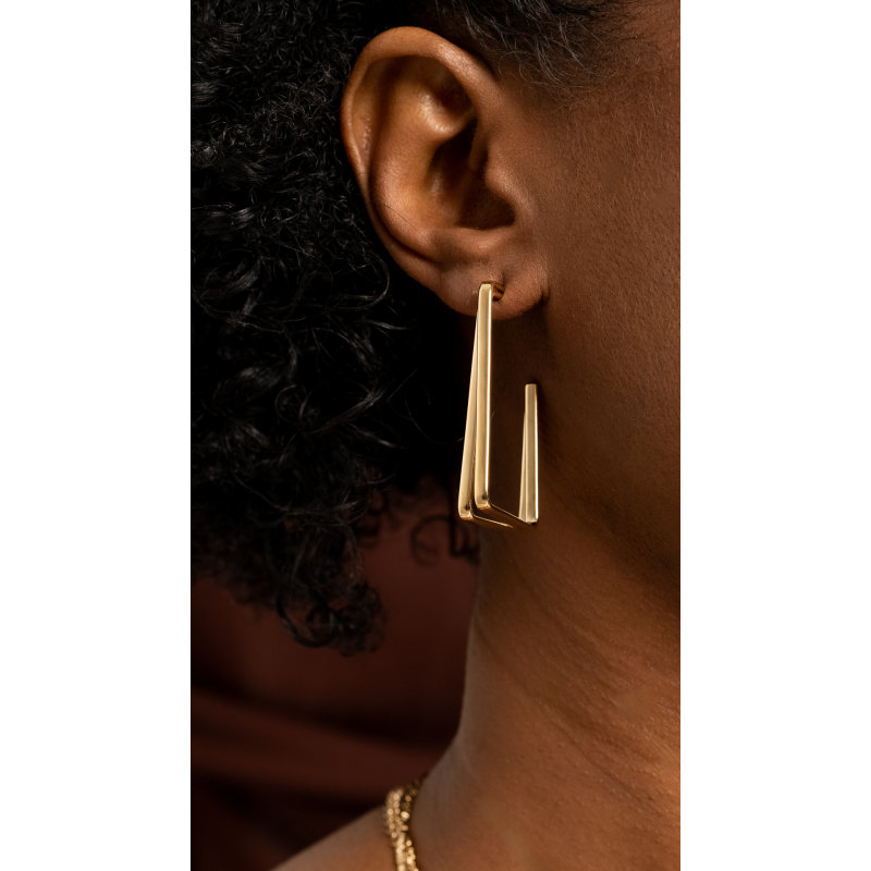 ARGOLA RETANGULAR DUPLA EM OURO 18K