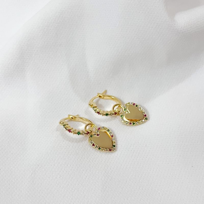 ARTICULADO COM CORAÇÃO PENDURADO ZIRCONIAS COLORIDAS EM OURO 18K