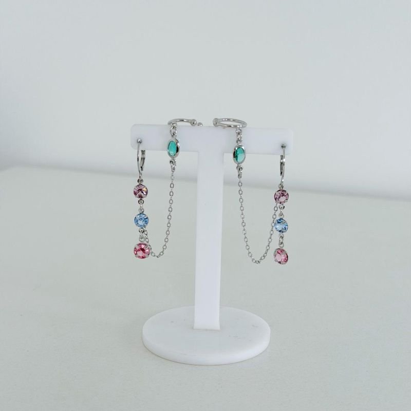 ARTICULADO COM CORRENTE E PEDRAS COLORS EM RÓDIO BRANCO