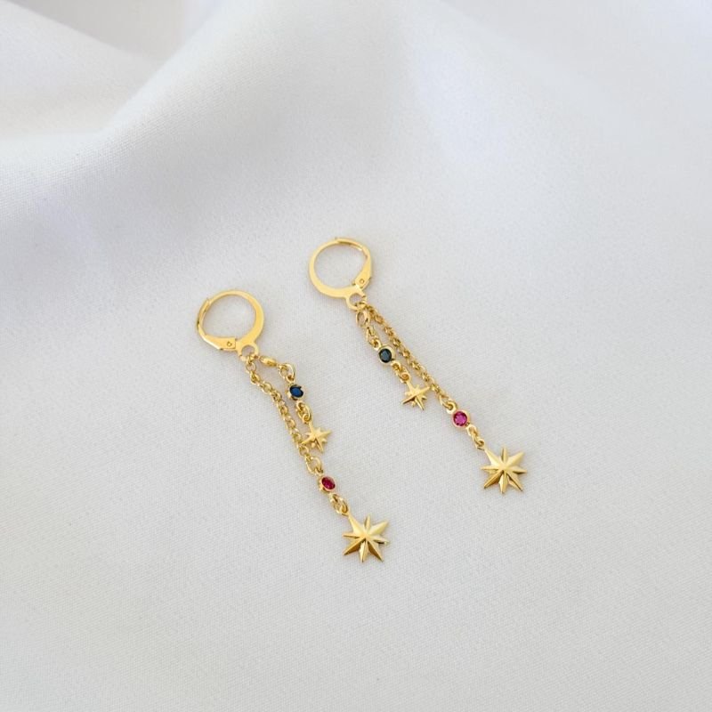 ARTICULADO COM ESTRELINHAS E PEDRAS COLORIDAS EM OURO 18K