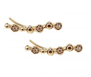 BRINCO EARCUFF COM FLORZINHAS E ZIRCONIAS EM RÓDIO BRANCO