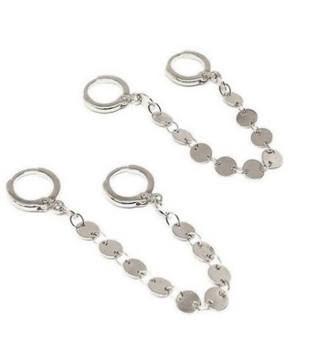 BRINCO DUPLO ARGOLINHA ARTICULADA MEDALHAS EM RÓDIO BRANCO