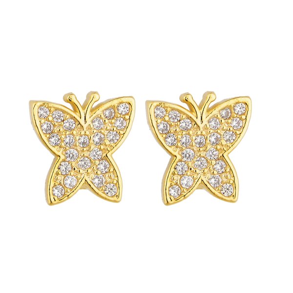 BRINCO BORBOLETA EM MICRO ZIRCÔNIAS EM OURO 18K