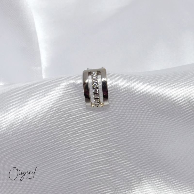 BRINCO PIERCING FILEIRAS LISAS E ZIRCÔNIAS EM RÓDIO BRANCO