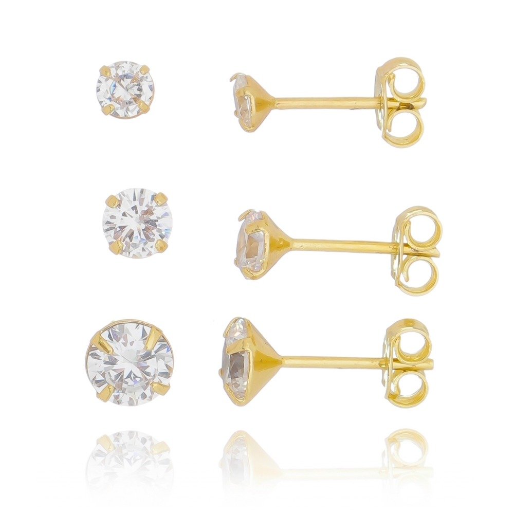 BRINCOS PONTO DE LUZ TRIO EM OURO 18K