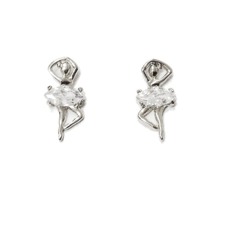 BRINCO BAILARINA COM ZIRCONIA EM RÓDIO BRANCO