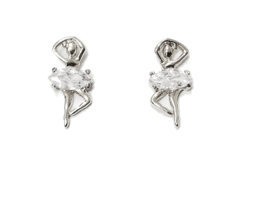 BRINCO BAILARINA COM ZIRCONIA EM RÓDIO BRANCO