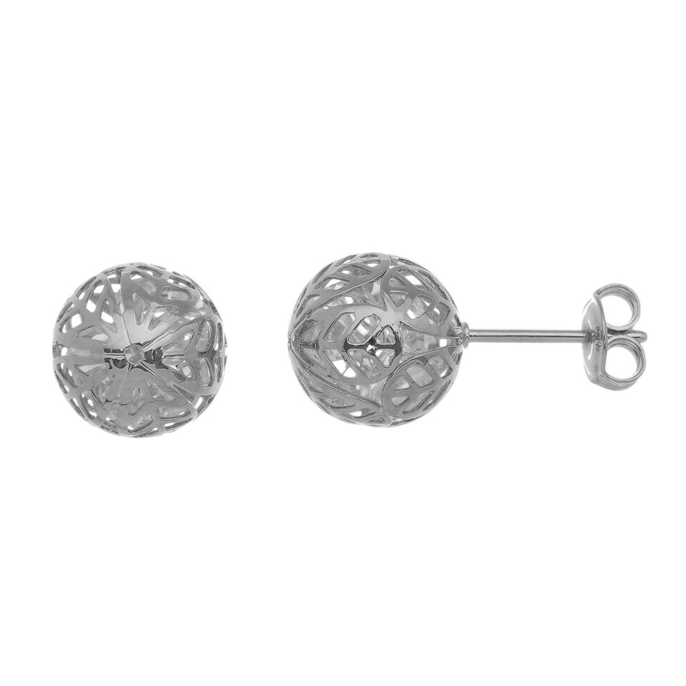 BRINCO BOLA TRABALHADA COM ZIRCONIA EM RÓDIO BRANCO