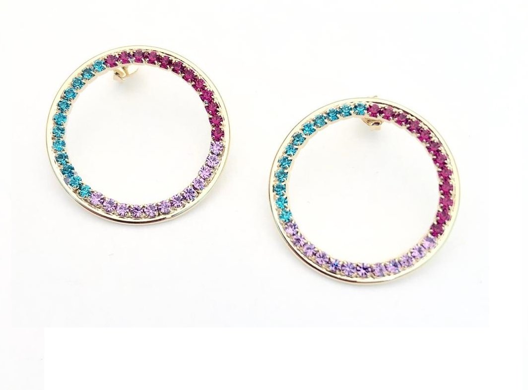 BRINCOS ARO COM ZIRCONIAS COLORIDAS EM OURO 18K
