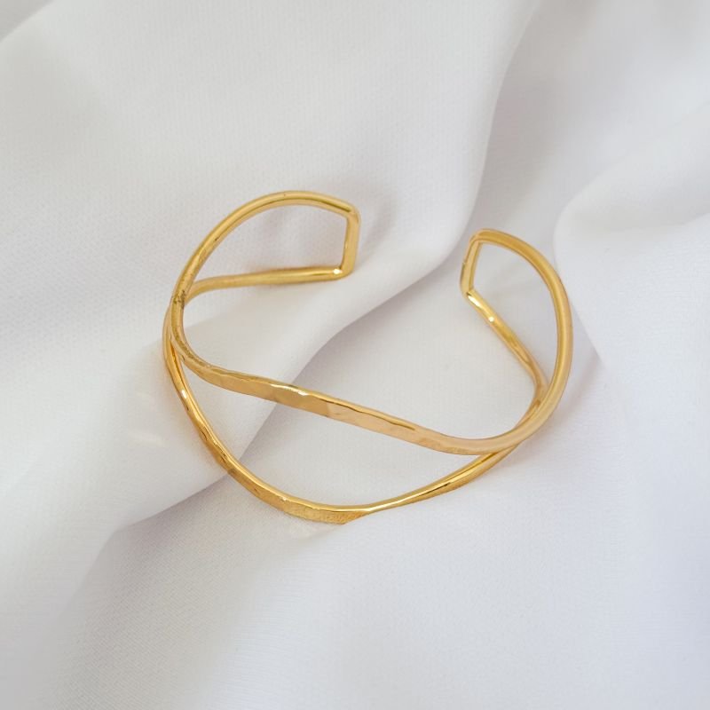 BRACELETE ARTICULADO 2 FIOS MARTELADOS EM OURO 18K