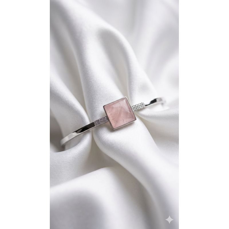 BRACELETE COM PEDRA CARRE E ZIRCONIA EM RÓDIO BRANCO