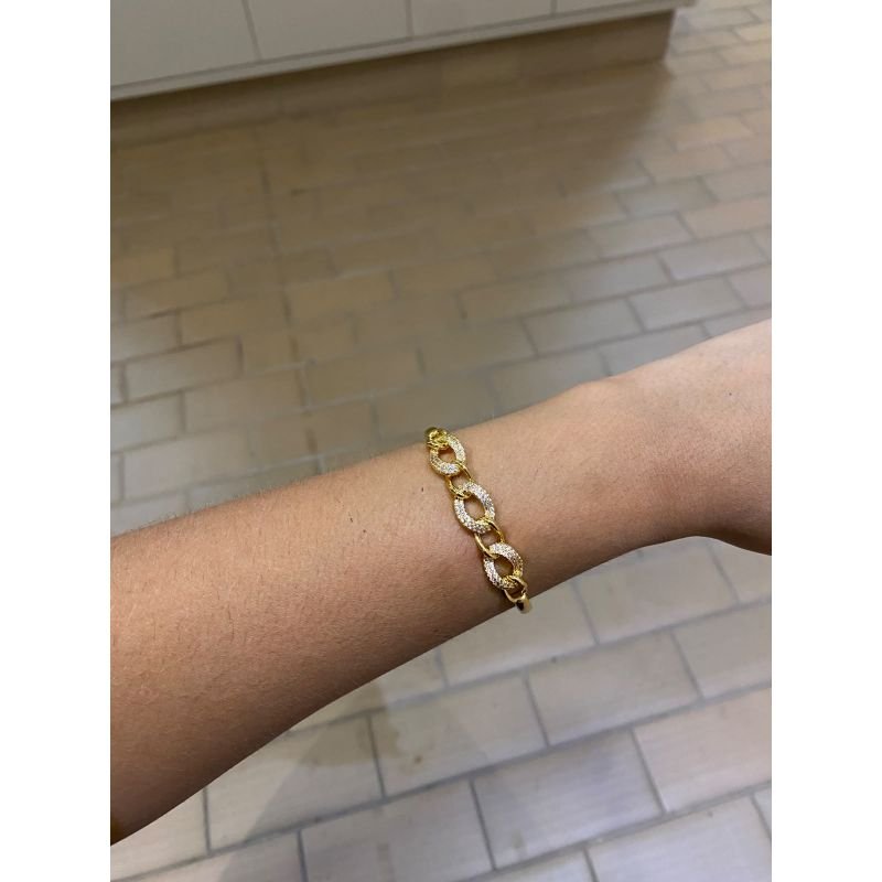 BRACELETE ELOS LISOS E CRAVEJADOS EM OURO 18K