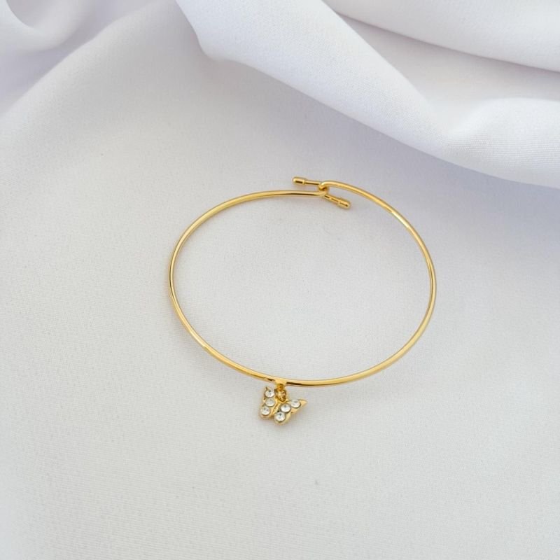 BRACELETE FECHO DE ENCAIXE COM BORBOLETA CRAVADA EM OURO 18K