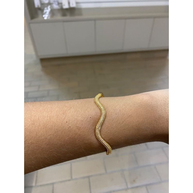 BRACELETE ONDULADO FINO CRAVEJADO EM OURO 18K